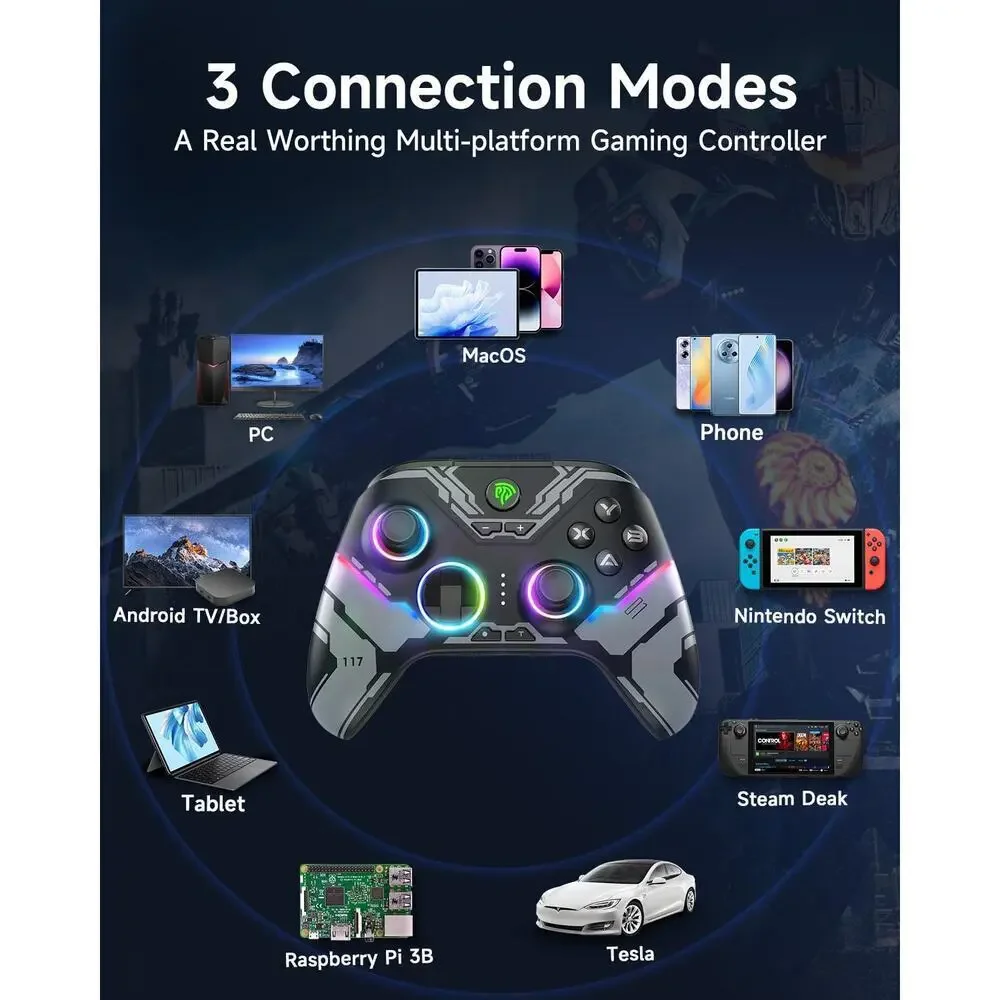 EasySMX X15 Wireless Bluetooth PC Controller Hall Joysticks RGB Lighting